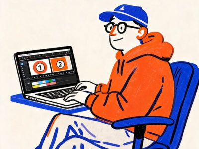 Illustration of a content creator editing on a laptop